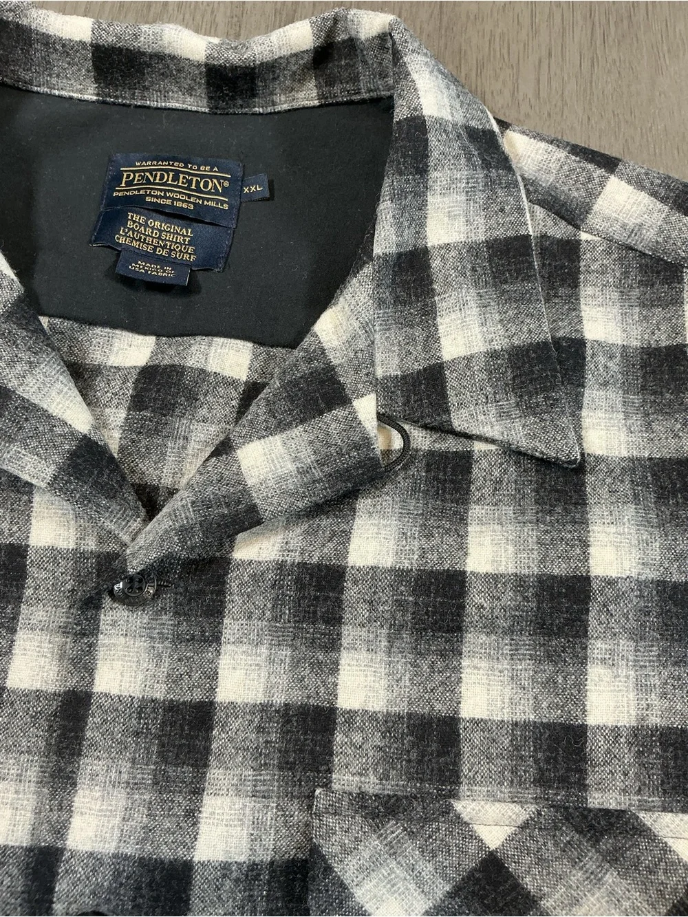 Pendleton Board Shirt Black White Shadow Check Wool Flannel Shirt Size XXL